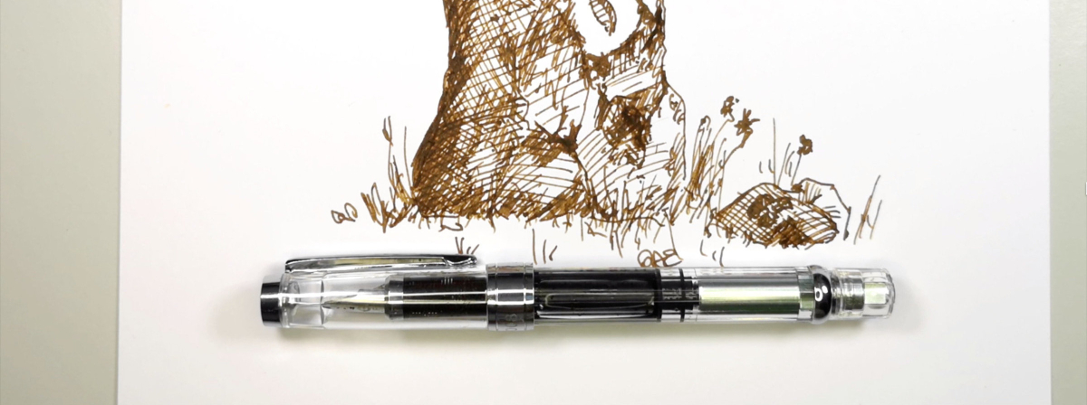 WingSung 3008 fountain pen with a doodle of a rock pillar