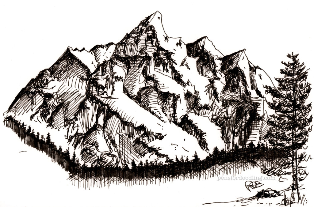 A random mountain doodle drawn with the Lamy LX Marron Special Edition