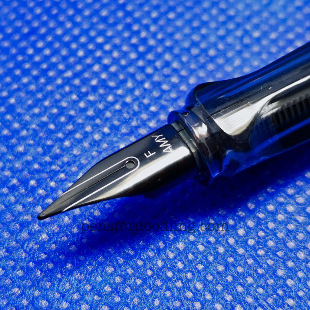Close up photograph of the Lamy LX nib showing the PVD coating and laser etching.